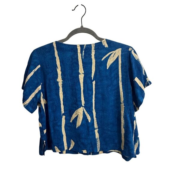 Vintage Jams World M Button Up V-Neck Cropped Hawaiian Bamboo Shirt Short Sleeve - Picture 3 of 6